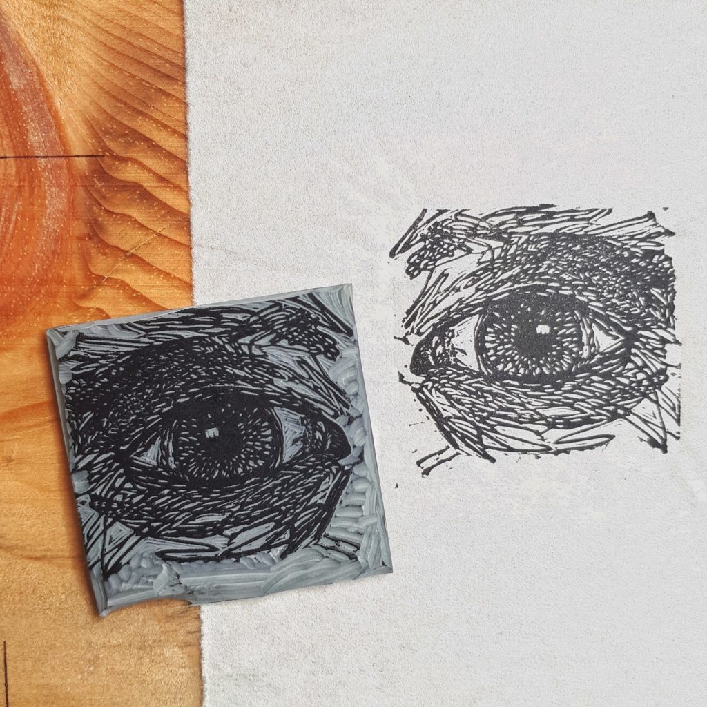print and plate for print of a sketch of an eye
