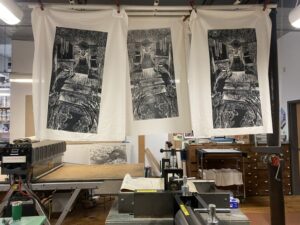 Read more about the article Relief woodcut on fabric and Japanese paper at AS220